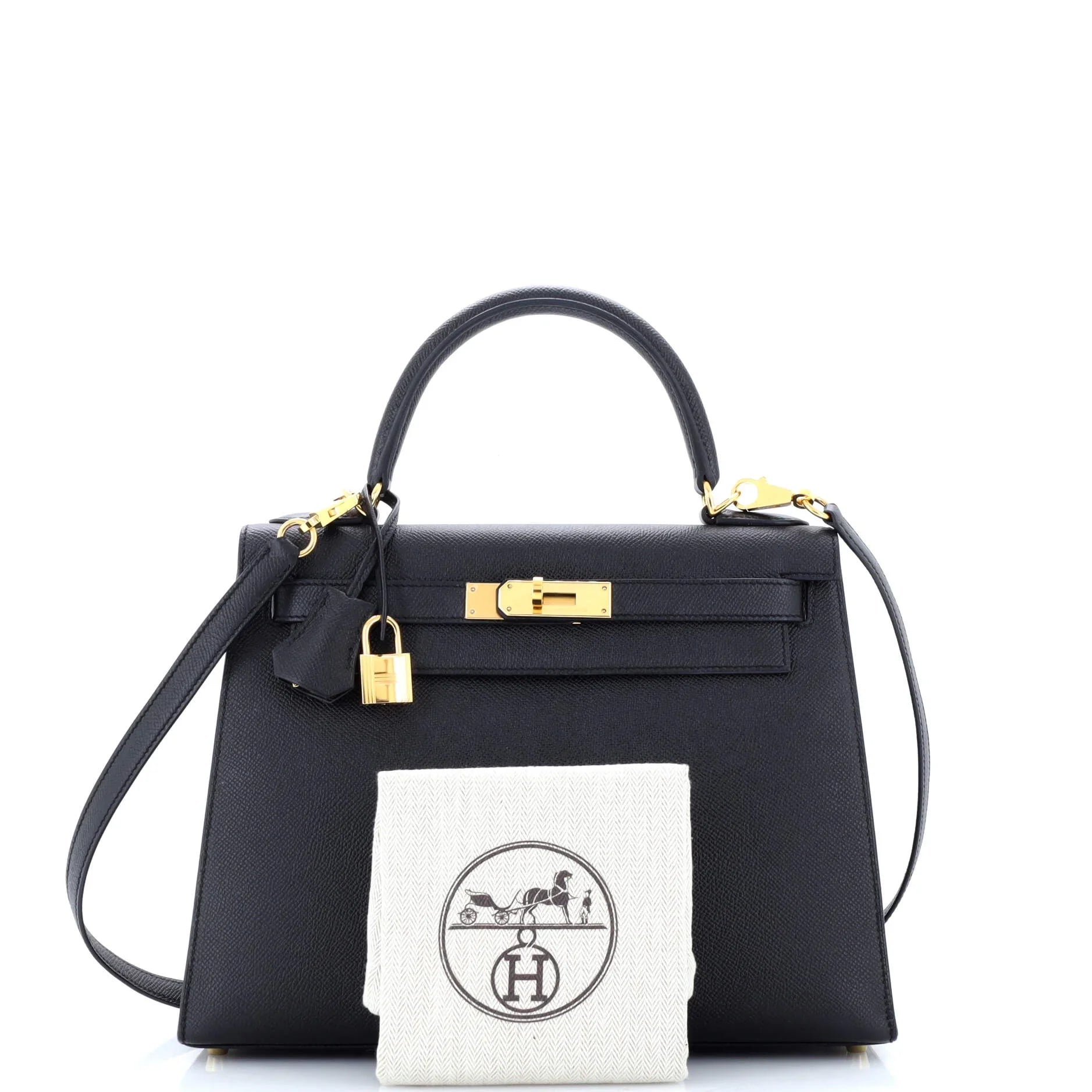 Pre-Owned Kelly Handbag Noir Epsom with Gold Hardware 28 By