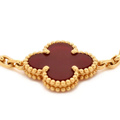 Van Cleef & Arpels Vintage Alhambra 5 Motifs Bracelet 18K Yellow Gold and Carnelian