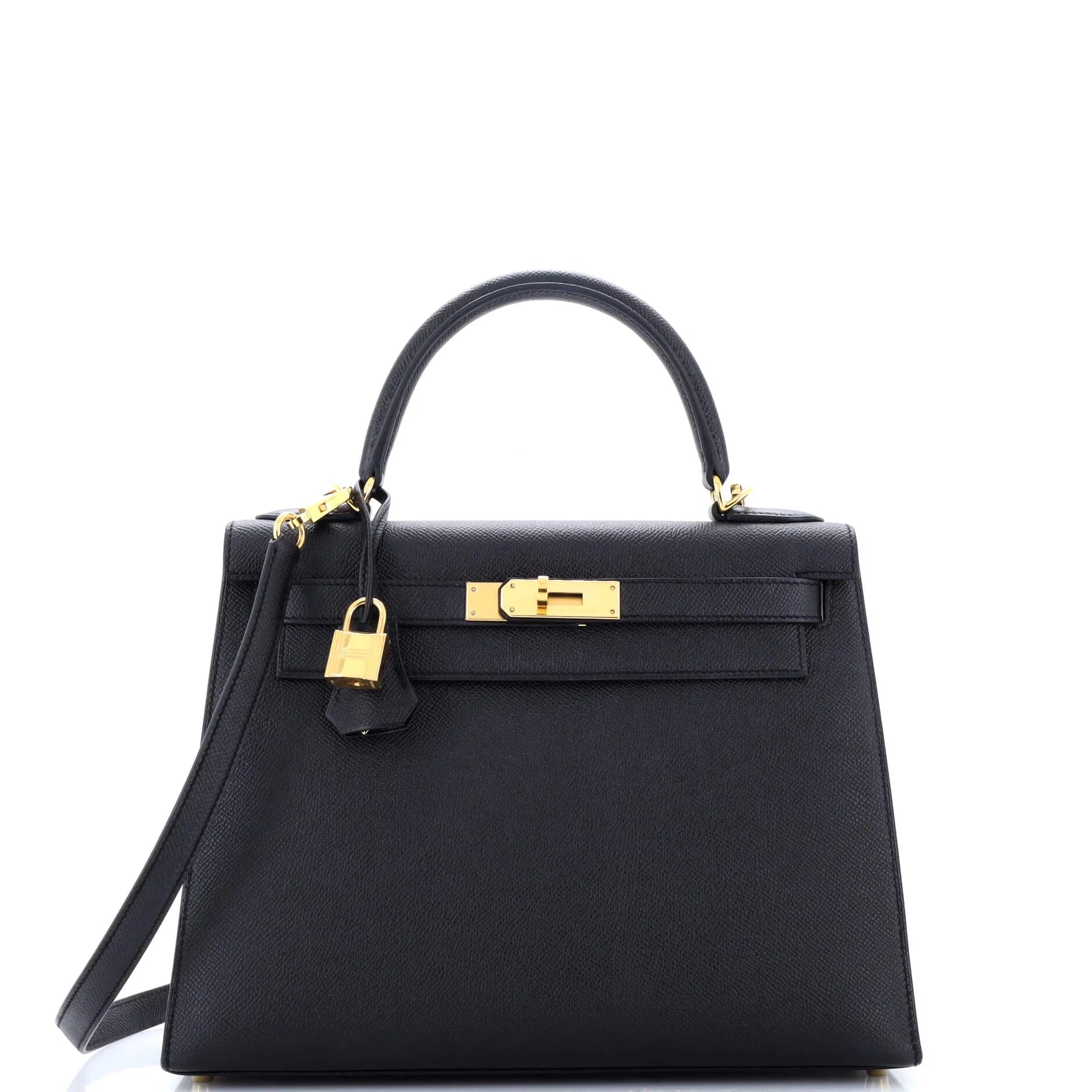 Pre-Owned Kelly Handbag Noir Epsom with Gold Hardware 28 By