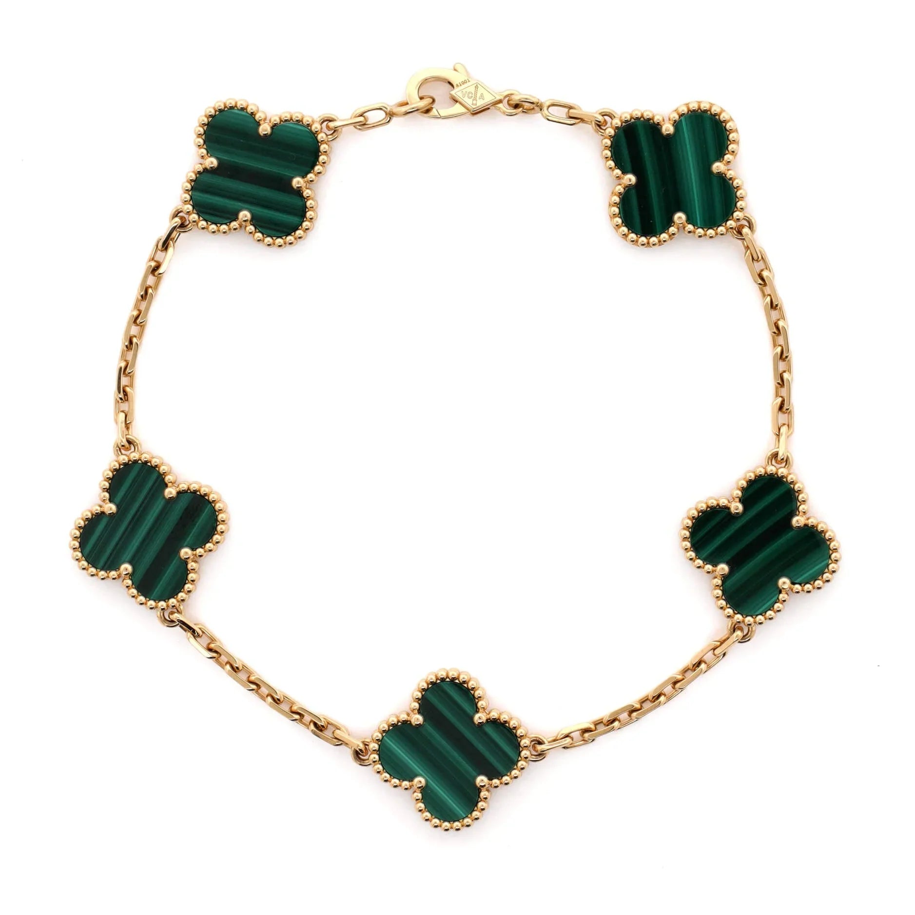 Pre-Owned Vintage Alhambra 5 Motifs Bracelet 18K Yellow Gold and Malachite