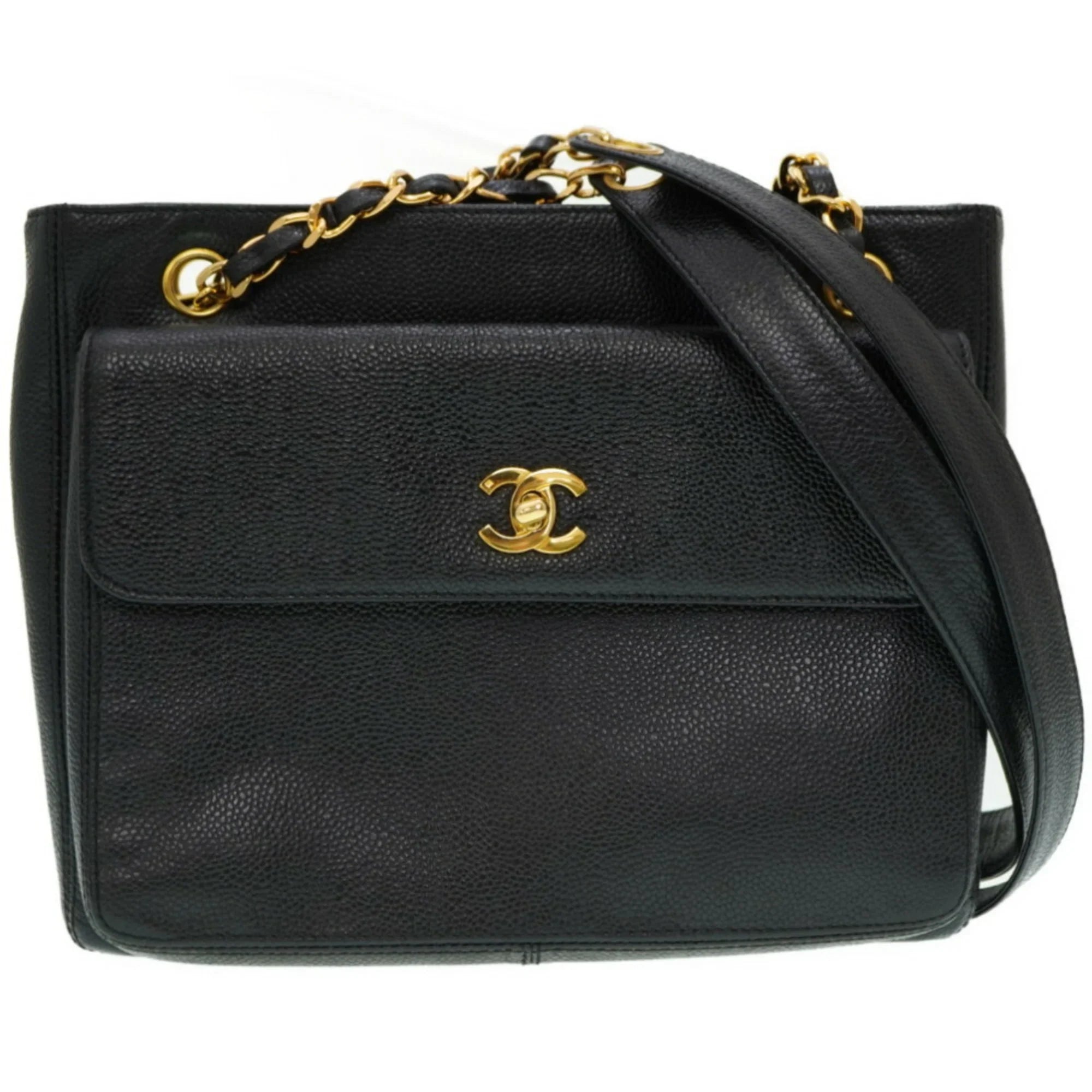 Pre-Owned Chanel W Face Chain Shoulder Bag Caviar Skin Black (Fair)