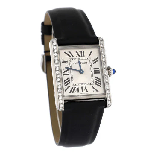 Cartier Must de Cartier Tank Quartz Watch Stainless Steel and Satin with Diamond Bezel 25