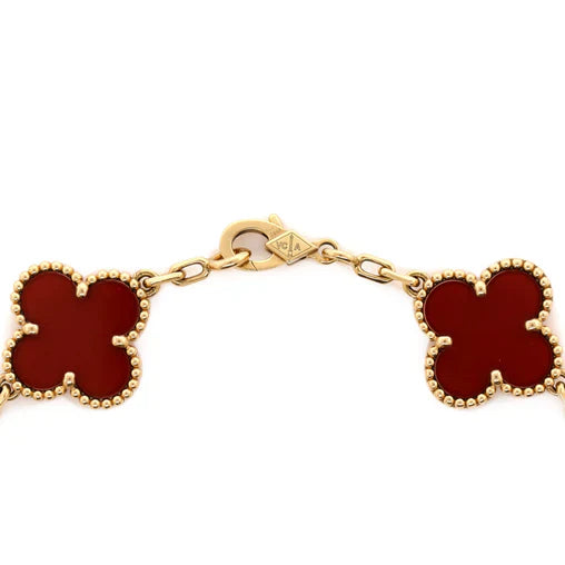 Van Cleef & Arpels Vintage Alhambra 5 Motifs Bracelet 18K Yellow Gold and Carnelian