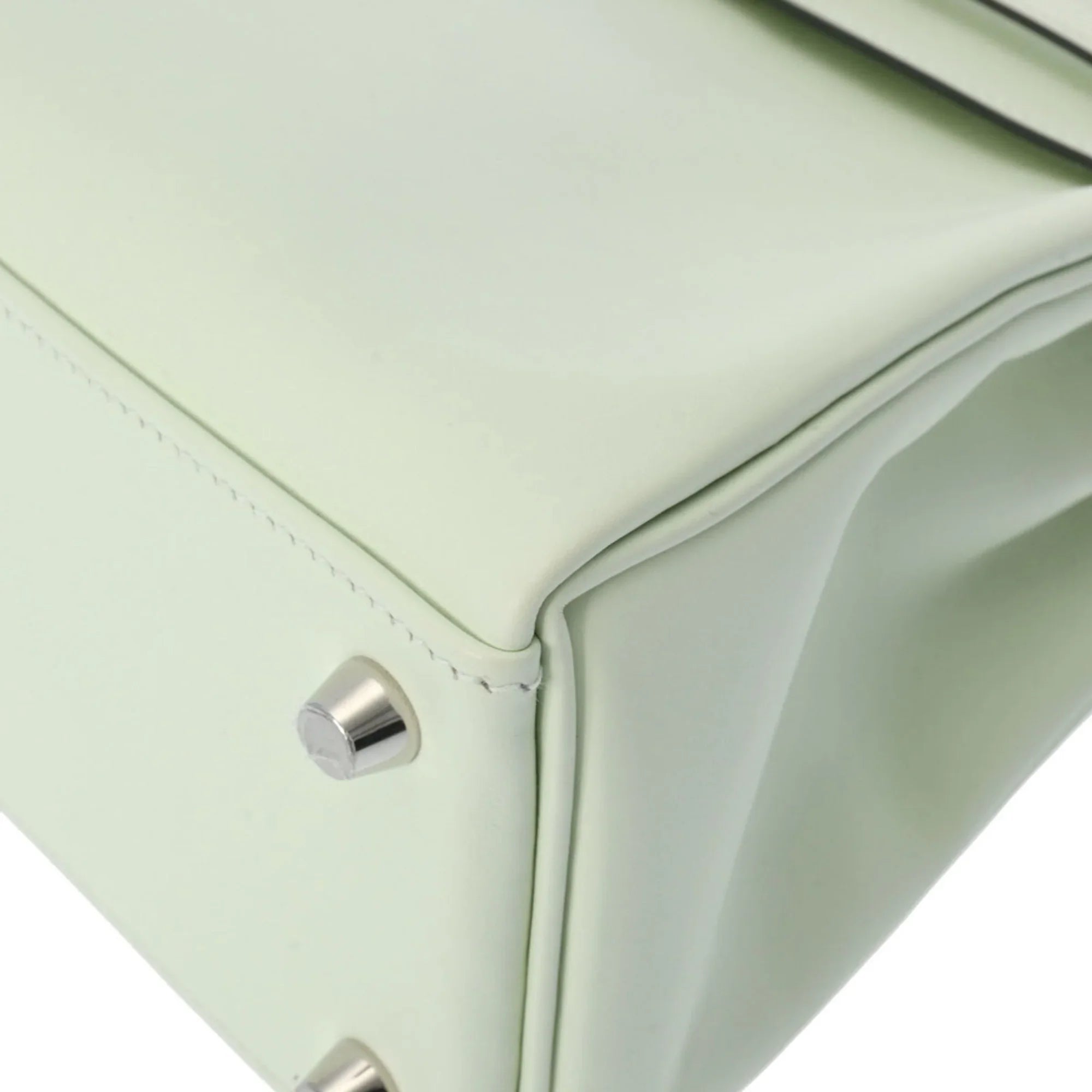Pre-Owned HERMES Kelly 25 Inner Stitching Vert Fizz Palladium Hardware - U Stamp (Around 2022) Women's Swift Handbag (Good)