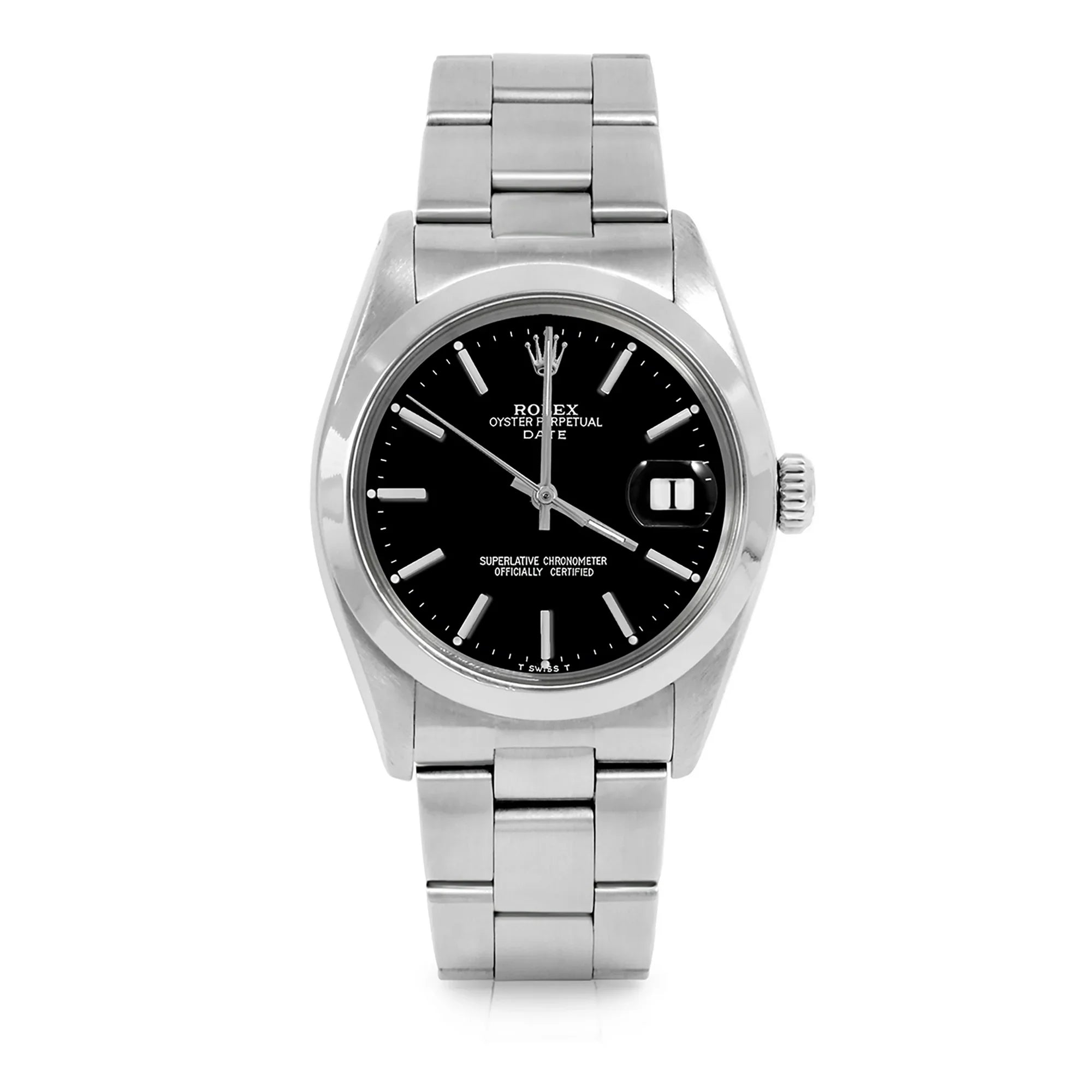 Pre-Owned Rolex 1500 Men's 34mm Date Wristwatch Black Stick (3 Year Warranty) (Good)