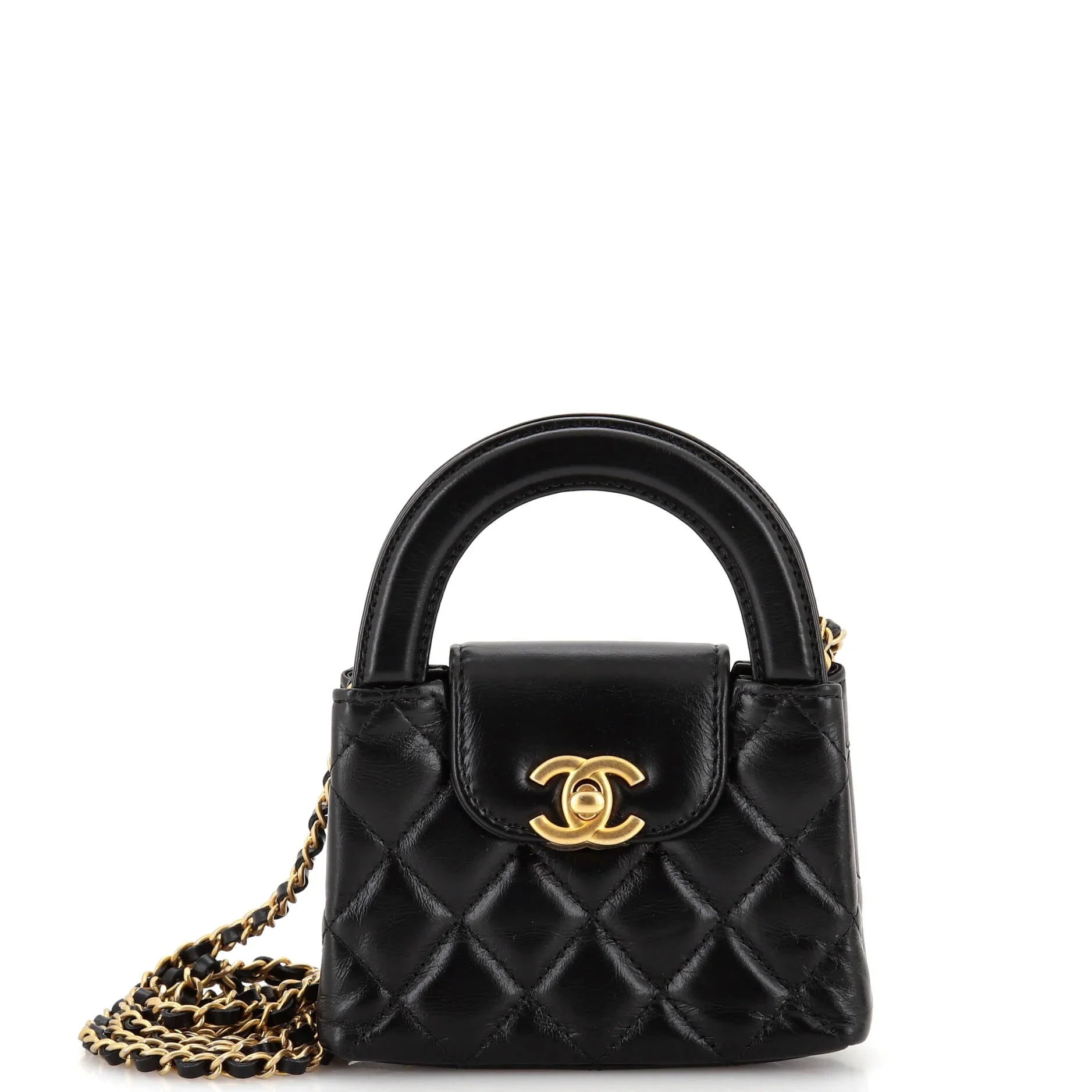 Pre-Owned Kelly Top Handle Clutch with Chain Quilted Shiny Aged Calfskin