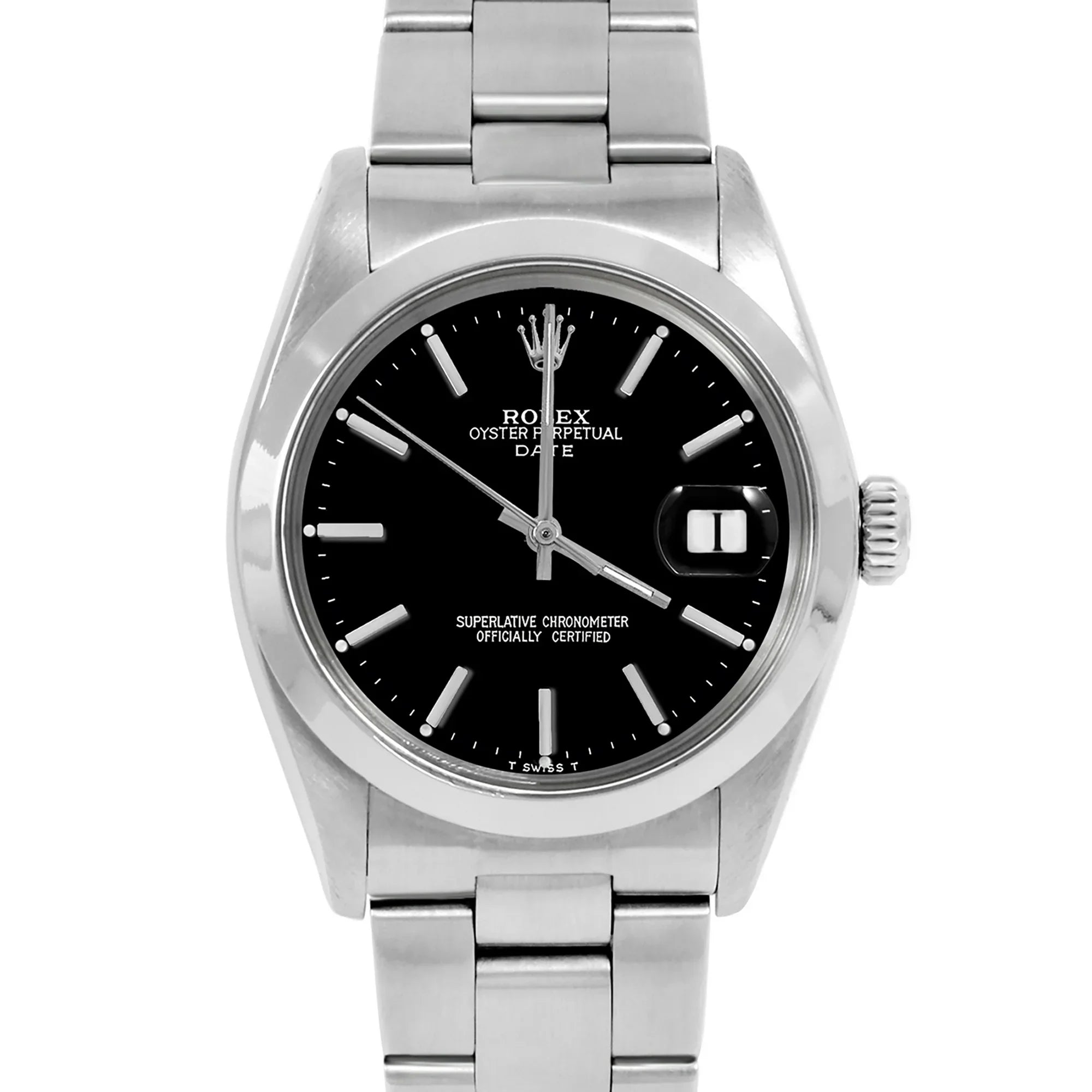 Pre-Owned Rolex 1500 Men's 34mm Date Wristwatch Black Stick (3 Year Warranty) (Good)