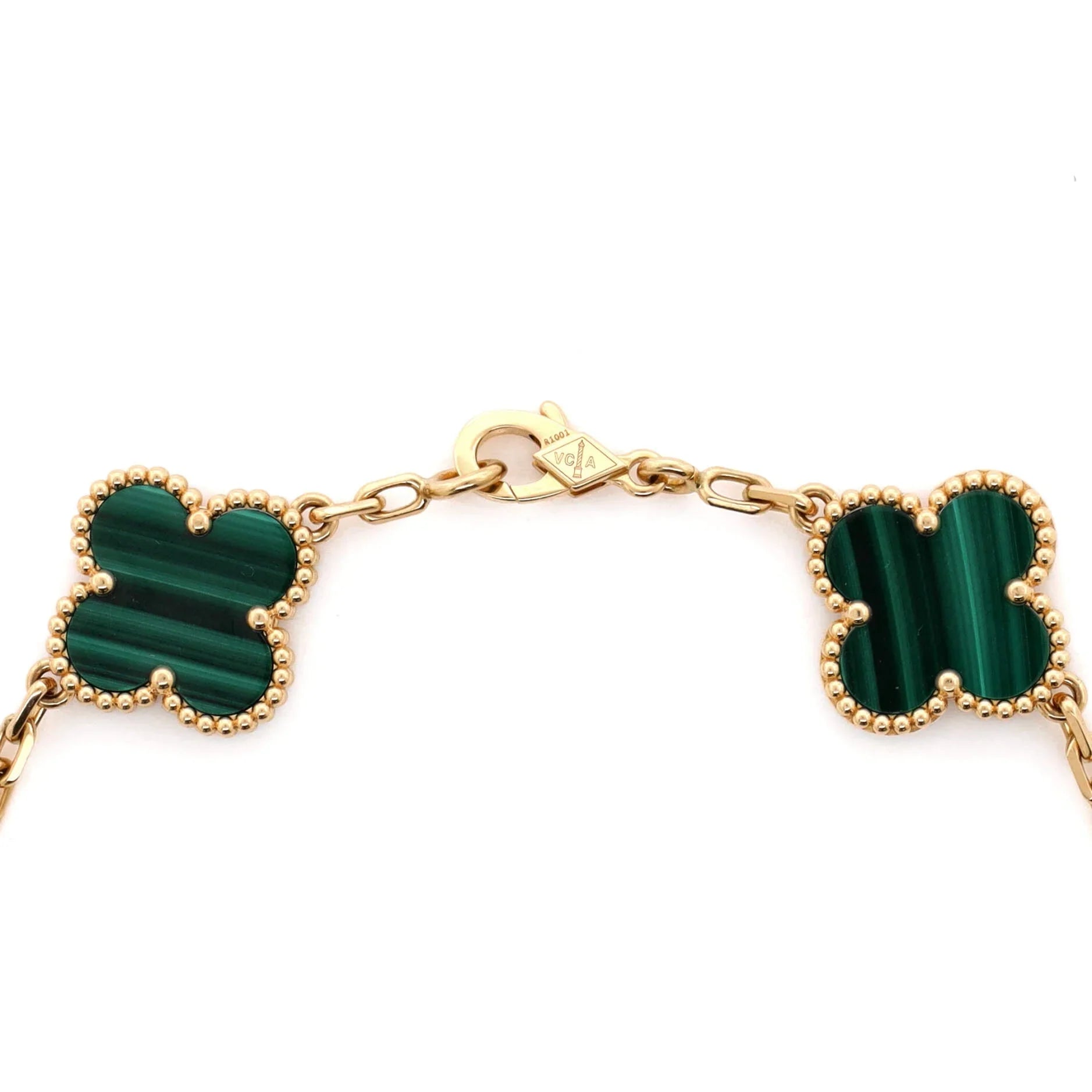 Pre-Owned Vintage Alhambra 5 Motifs Bracelet 18K Yellow Gold and Malachite