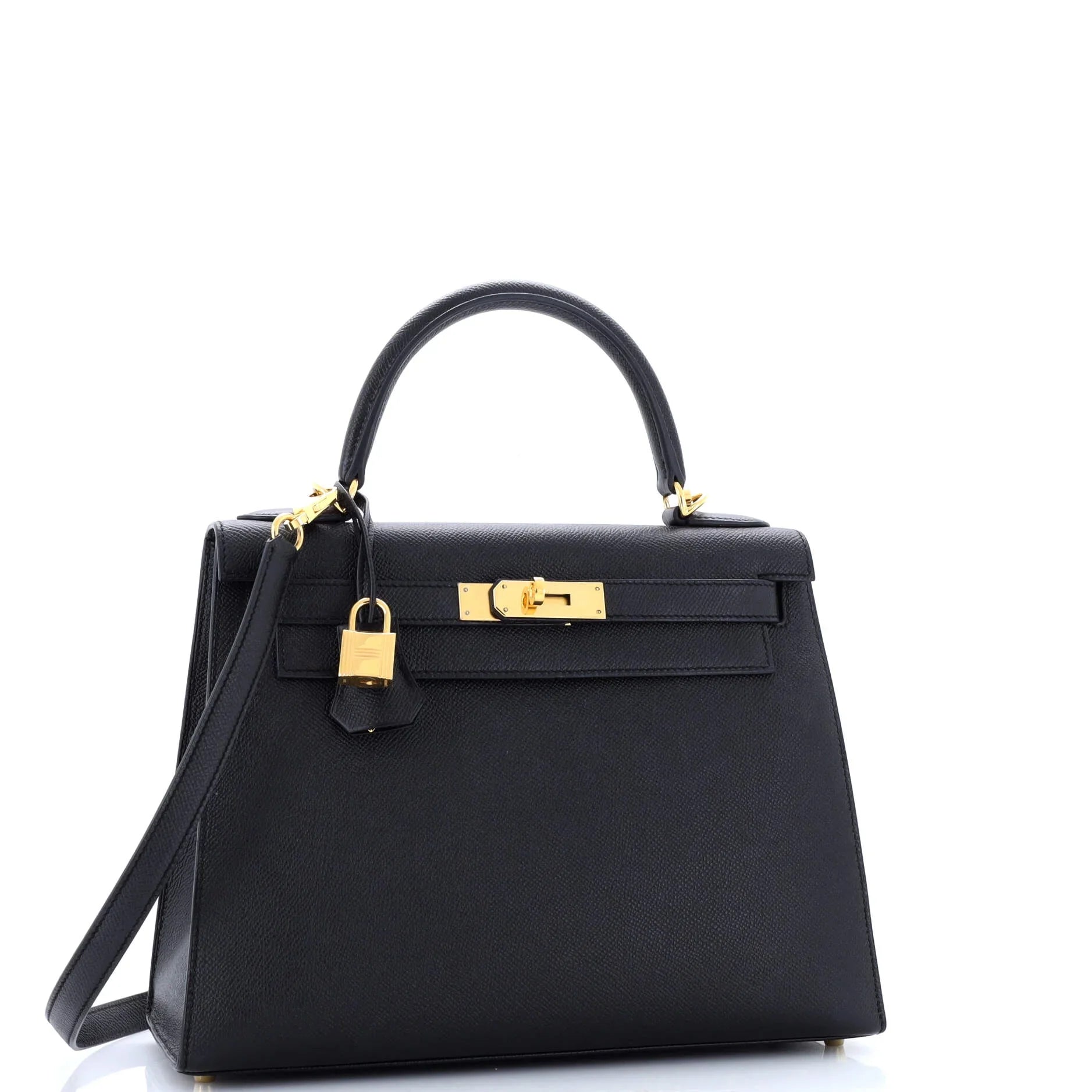 Pre-Owned Kelly Handbag Noir Epsom with Gold Hardware 28 By